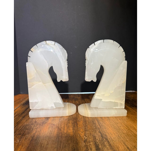 Vintage Onyx Stone Marble Horse Head Bookends Hand Carved 9” Set of 2 For Sale - Image 6 of 11