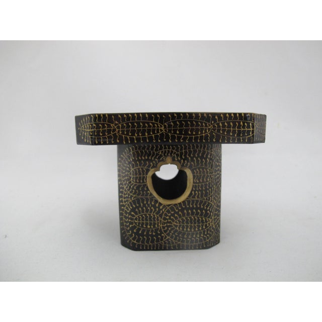 Japanese Hina Doll Black & Gold Floral Lacquer Display Stand Set For Sale - Image 9 of 14