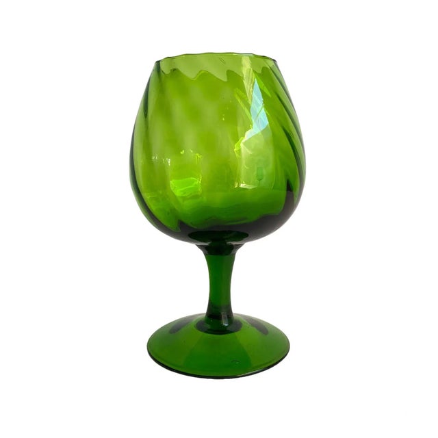 Mid Century Modern Empoli Optic Brandy Snifter Vase Green Swirl Footed Pedestal Bowl 1960s Vintage 9” Tall Italian Art Glass For Sale - Image 11 of 11