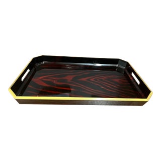 Vintage Otagiri Limited Edition Faux Tortoise Shell and Brass Tray For Sale