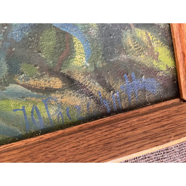 1940s Vintage Landscape Painting "Pastel Home" Framed Original Signed For Sale - Image 5 of 11