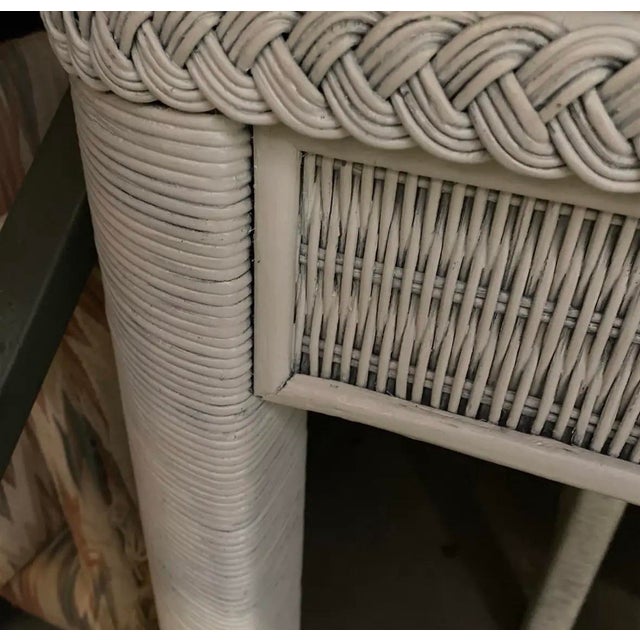 Boho Chic Vintage White Wicker Boho Dining Table For Sale - Image 3 of 4