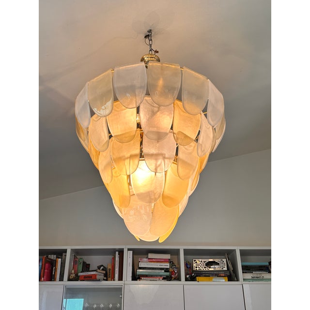 Mid-Century Modern Contemporary Modern Sanded Amber "Petals" Murano Style Glass Chandelier For Sale - Image 3 of 7