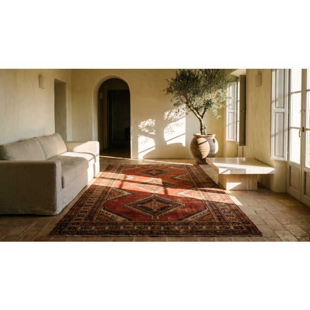 Eminent Red and Brown Color With Magnificent Diamond Design Antique Khotan Rug For Sale - Image 10 of 10