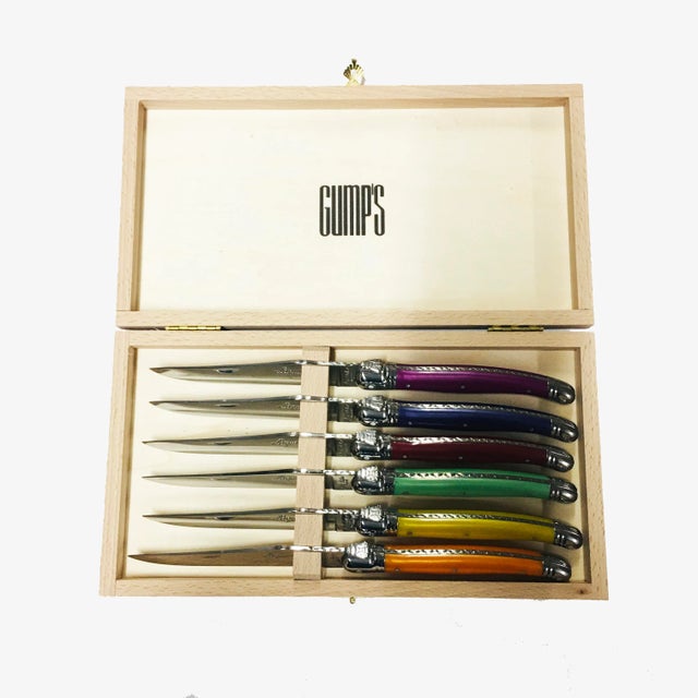 Magenta Contemporary Jean Dubost Laguoile Stainless Steel Steak Knives - Set of 7 For Sale - Image 8 of 8