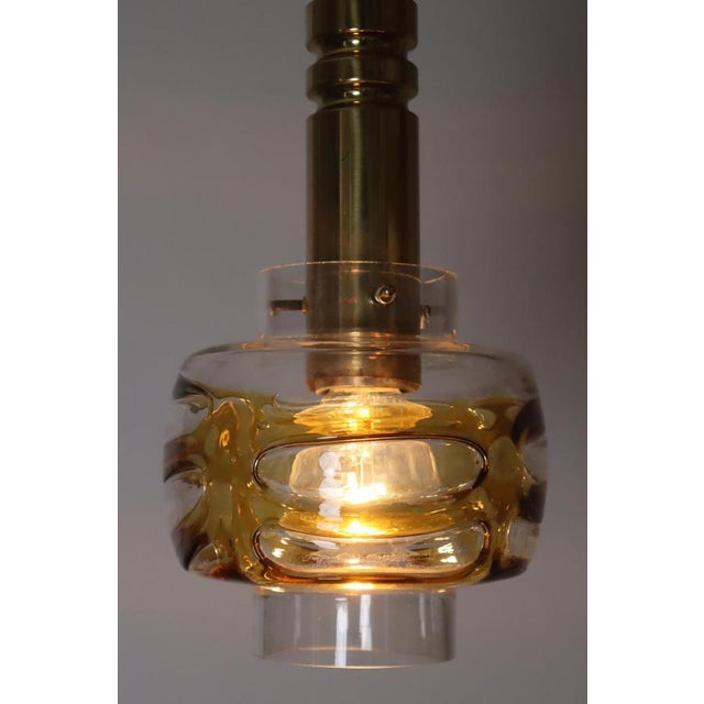 Mid-Century Murano Glass Pendant Lamp with Golden Yellow Waves and Brass, 1970s For Sale - Image 9 of 18