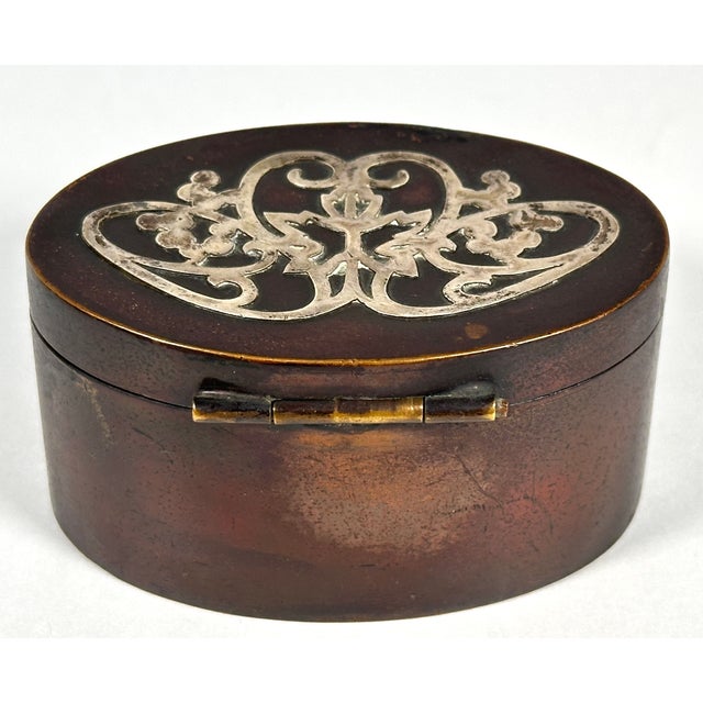 Metal Arts & Crafts Heintz Silver Overlay Bronze Stamp Box For Sale - Image 7 of 14