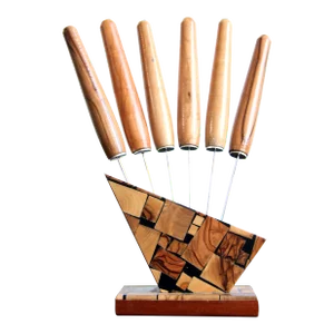 Vintage Olive Wood Table Knife Block Set by Beva of Israel - Set of 6