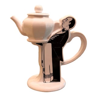 1988 Silver Crane Company Vintage "Butler" Ceramic Novelty Teapot For Sale