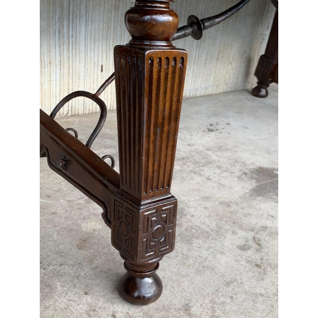 Late 19th Spanish Walnut Dining Fratino Table with Iron Stretcher For Sale - Image 9 of 18