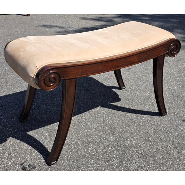 Early 21st Century Kerry Joyce for Dessin Fournir Regency Style Mahogany Scroll-End Upholstered Bench For Sale - Image 5 of 8