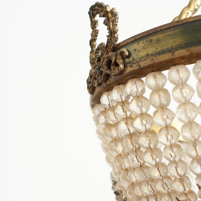 2000 - 2009 Antique French Crystal Beaded Basket Chandelier For Sale - Image 5 of 11
