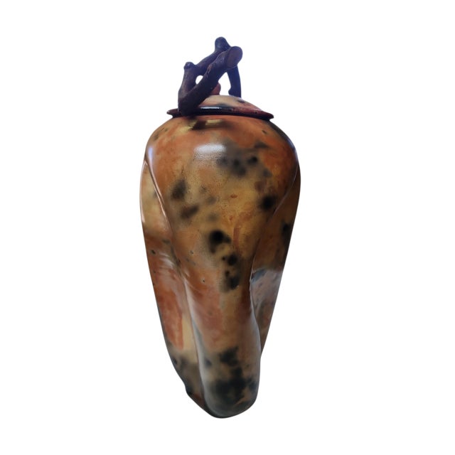 Vintage Andy Smith Studio Pottery Raku Lidded Vase For Sale - Image 4 of 9