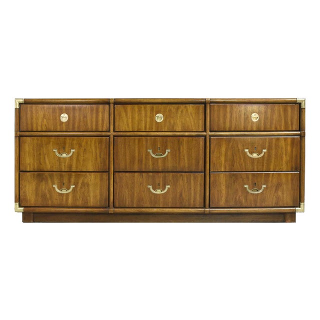 1970s Campaign Style 9 Drawer Dresser Accolade Collection by Drexel Furniture For Sale