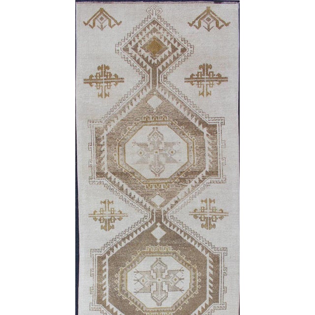 Lightly toned vintage Turkish Runner with Oushak design, Keivan Woven Arts / rug country of origin / type: Turkey /...