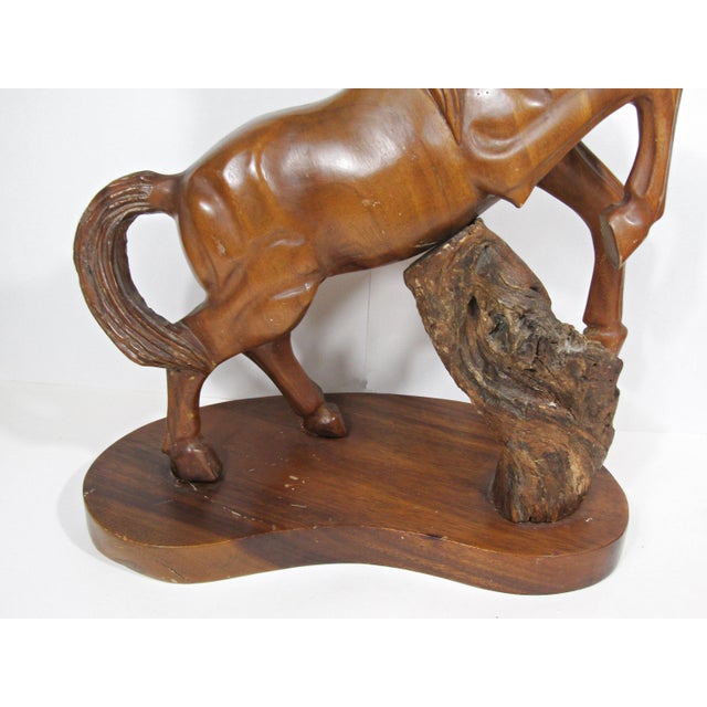 Mid-Century Hand-Carved Wooden Rearing Stallion on Natural Base – 17.5"h For Sale - Image 11 of 18