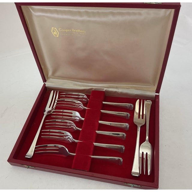 Metal A Vintage New Set of 9 Silver Pastry Forks, Art Deco For Sale - Image 7 of 12