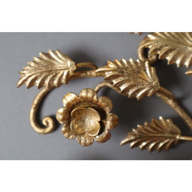 Hollywood Regency Floral Golden Wall Light, Florence, Italy, 1960s For Sale - Image 12 of 15