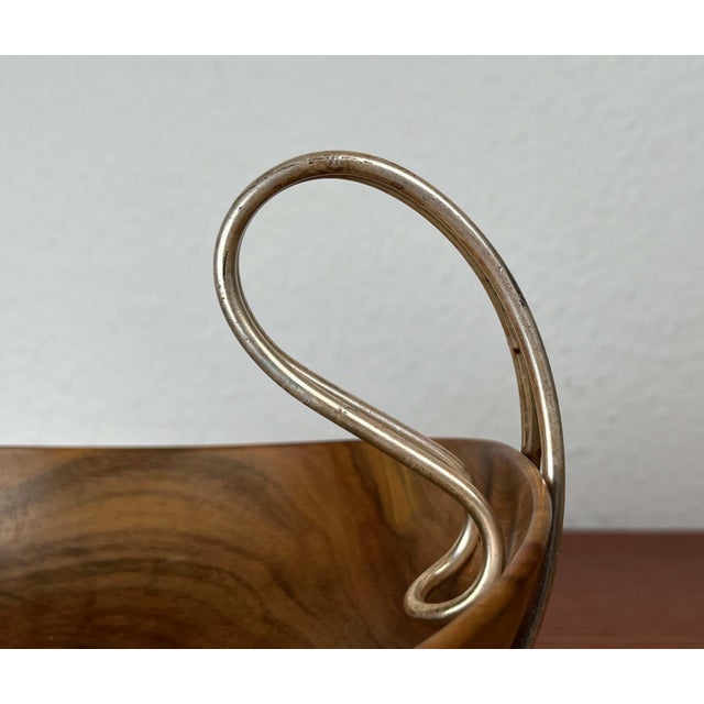 Wood Mid-Century Modern Teak and Silver Plated Metal Bowl from Grasoli, Italy, 1960s For Sale - Image 7 of 18