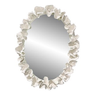 Made Goods Organic Modern White and Silver Faux Shell Coco Wall Mirror For Sale