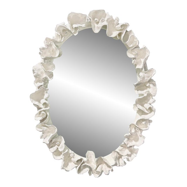 Made Goods Organic Modern White and Silver Faux Shell Coco Wall Mirror For Sale