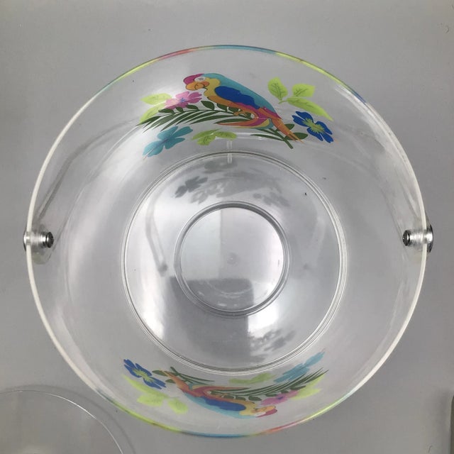 Blue Vintage Lucite Parrot Ice Bucket With Removable Insert and Stainless Steel Ice Tongs For Sale - Image 8 of 13