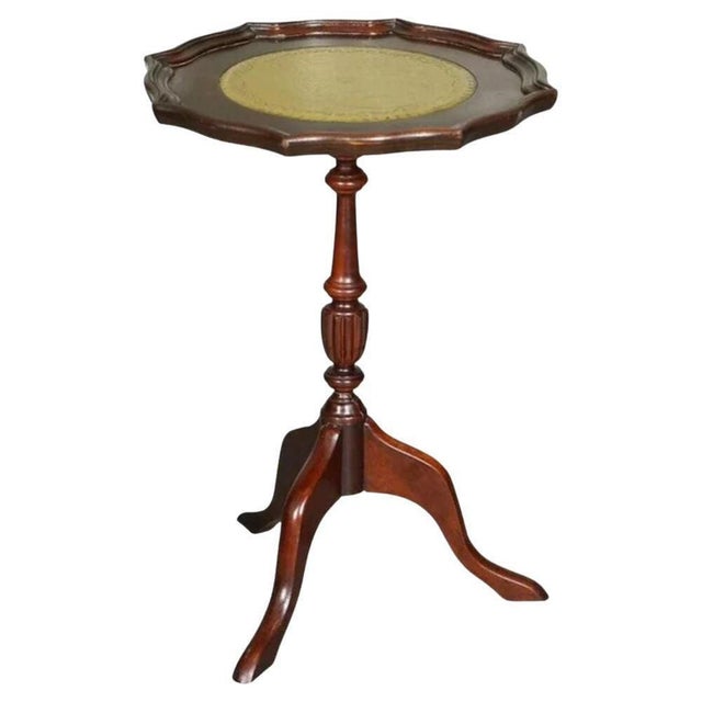 Vintage Green Leather Side Table with Tripod Feet For Sale - Image 13 of 13