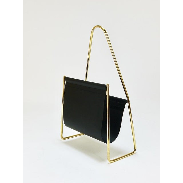 Mid-Century Modern Mid-Century Magazine Rack in Brass and Black Leather attributed to Carl Auböck, Austria, 1950s For Sale - Image 3 of 18
