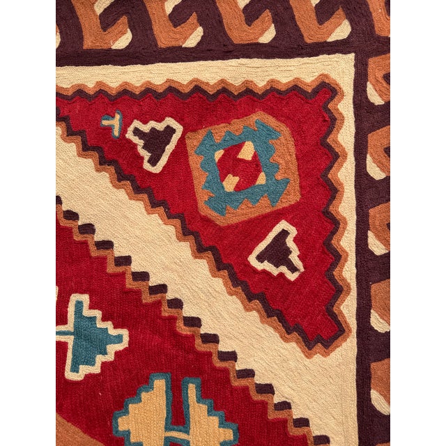 Vintage Indian Wool Chain Stitch Tapestry With Tribal Kilim Design, 4' × 6' For Sale - Image 12 of 12