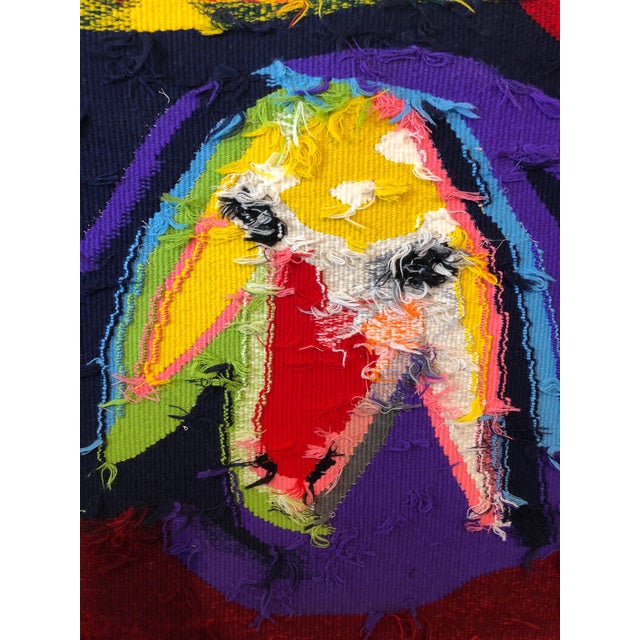 Modern Menashe Kadishman, Israeli Hand Woven Colorful Wool Tapestry Weaving Menashe Kadishman Sheep Head For Sale - Image 3 of 14