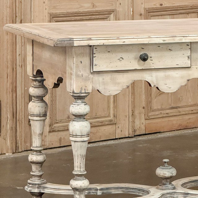 Dutch Stripped Sycamore Writing Table With 2 Drawers and Turned Legs For Sale In Dallas - Image 6 of 18