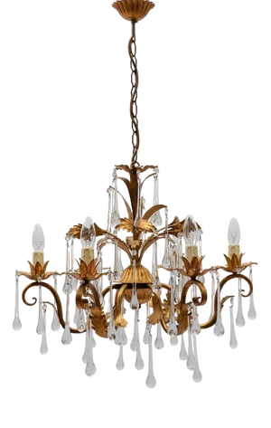 Floral 6-Light Ceiling Lamp with Crystal Drops from Hans Kögl, Germany, 1970s