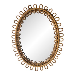 Italian Wicker Wall Mirror Albini Crespi Style, Circa Mid-20th Century, Italy For Sale