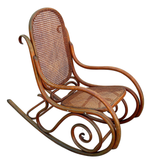 Late Victorian Oak & Caine Scrolling Rocking Chair Attributed to Thonet No. 4