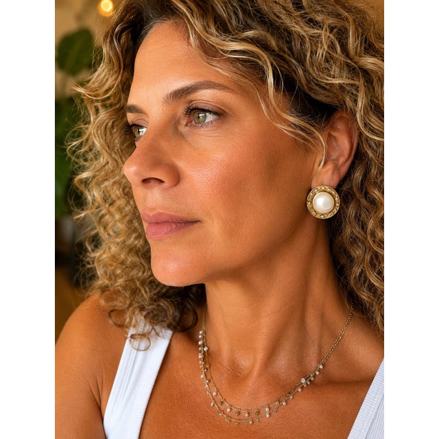Italian 18k Gold Mabe Pearl & Diamond Earrings, Circa 1980, Pair For Sale - Image 13 of 13