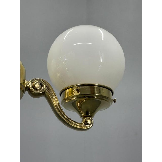 Art Deco Pendant Light in Brass and Opaline Glass, 1930s For Sale - Image 9 of 13