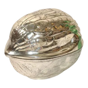 1970s F. B. Rogers Silver Plate Walnut Shaped Sculpture Trinket Box Keepsake 1970 Japan