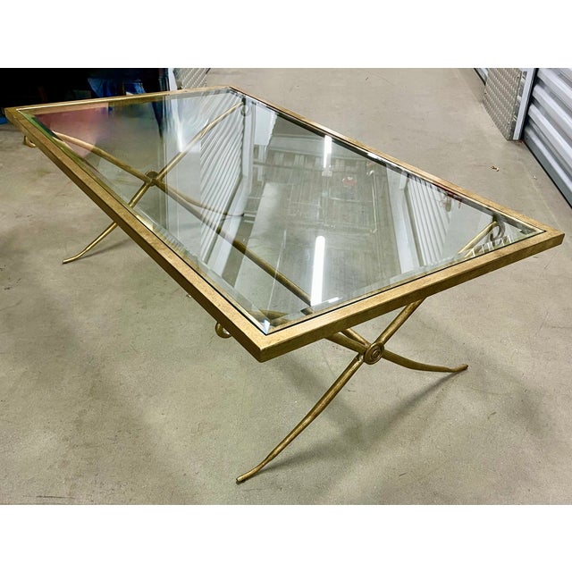Gold Maison Jansen Style Bernhardt Beveled Glass Coffee Table For Sale - Image 8 of 12