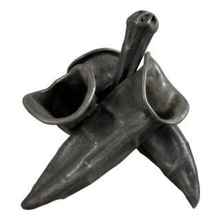 Vintage Pewter Cornucopia Sculpture Vase, 1950s For Sale