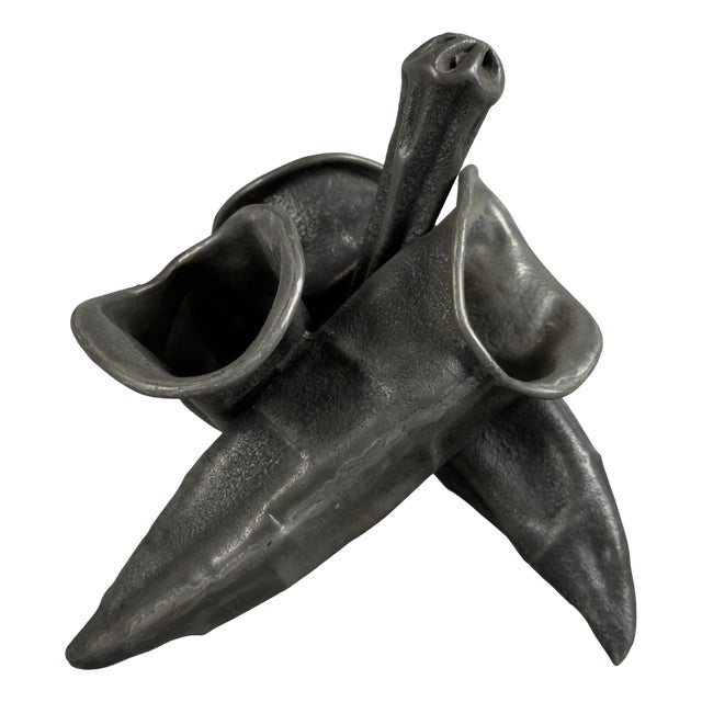 Vintage Pewter Cornucopia Sculpture Vase, 1950s For Sale