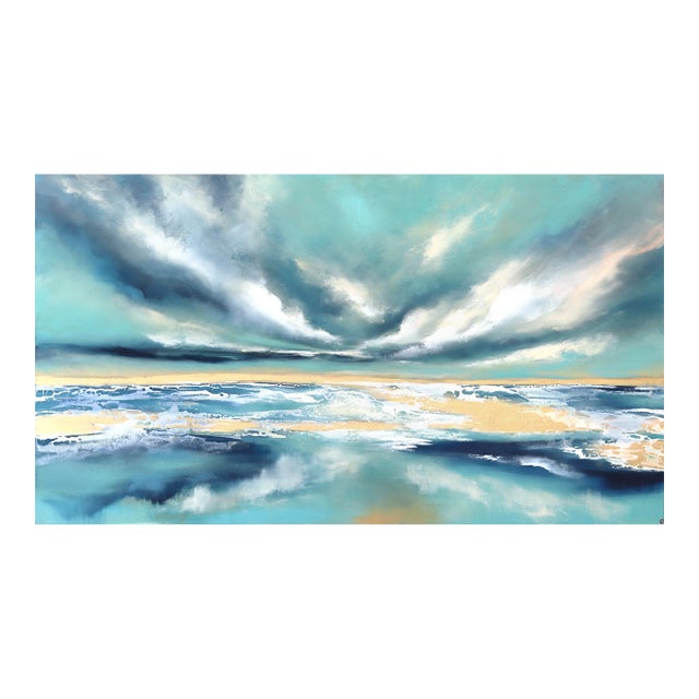 Sail Away - Large Original Coastal Oceanscape Painting on Canvas With Gold Leaf by Charlotte Elizabeth For Sale
