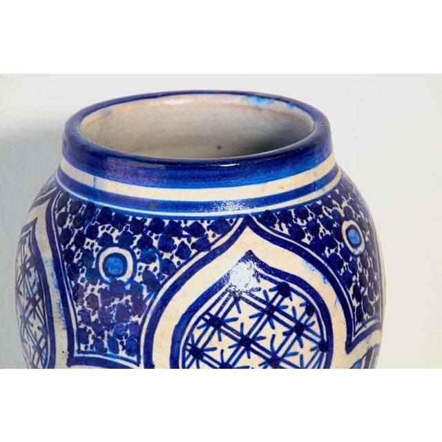 Blue Moroccan Ceramic Blue and White Moorish Jar From Fez 1950s For Sale - Image 8 of 12