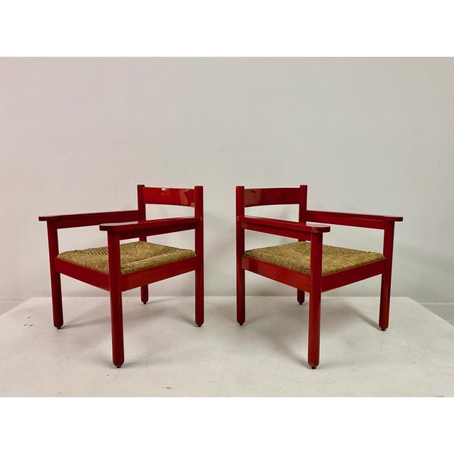 Set of Italian Red Armchairs with Rush Seats, 1960s For Sale - Image 16 of 17