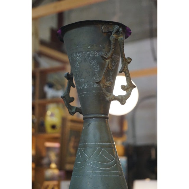 1960s Tall Etched Brass Vase For Sale In San Antonio - Image 6 of 7
