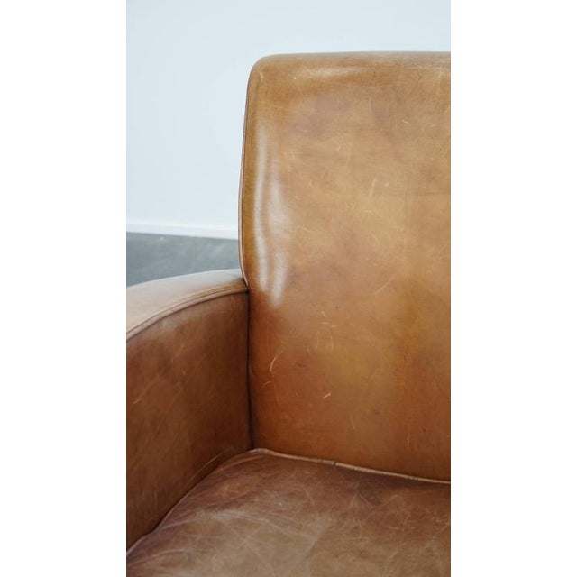 Cowhide Leather Armchair in Light Cognac Color For Sale - Image 11 of 14