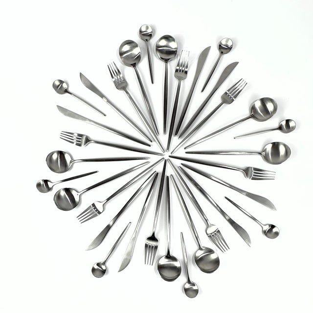 Mid-Century Modern Contemporary Vintage Style Brushed Stainless Steel Cutlery Set by Rosseta Home - Place Settings for 10 / 40 Pieces For Sale - Image 3 of 8