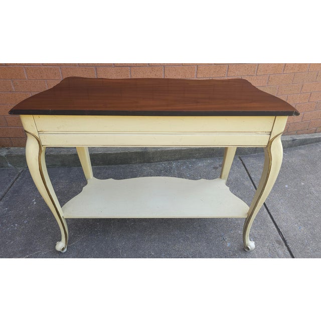 French Provincial Style Partial Gilt and Enamel Painted Console Table For Sale - Image 4 of 6