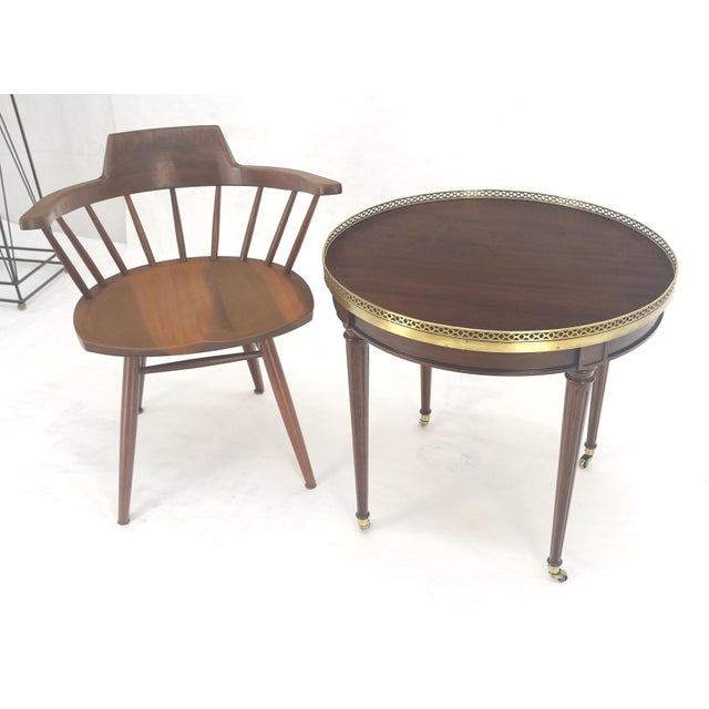 Chocolate Widdicomb Round Brass Gallery Top Fluted Legs Lamp Side Table on Casters MINT For Sale - Image 8 of 13