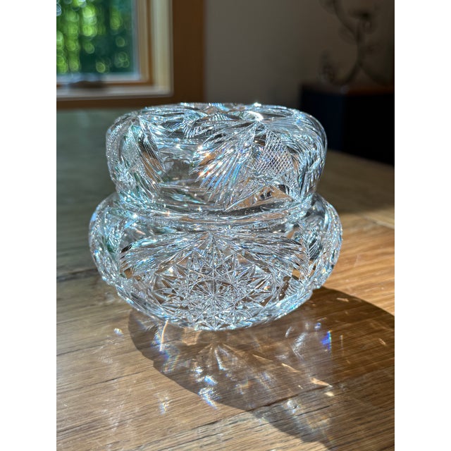 Glass Antique Libbey Crystal Cut Glass Powder Jar American Brilliant Period For Sale - Image 7 of 10