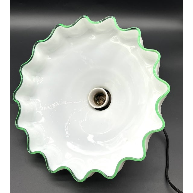 Antique Pull Lamp with Porcelain Weight and Green Murano Glass Rim by Murano for Made Murano Glass, 1890s For Sale - Image 9 of 12